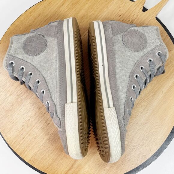 Converse Elsie Linen Suede Sherpa Lined High Top Sneakers Taupe Gray 6.5 - Picture 5 of 11